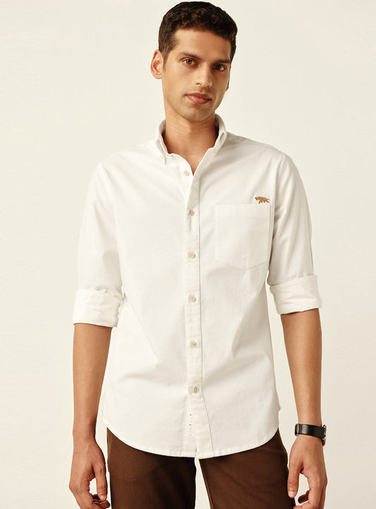 Classic Clean White Cotton Stretch Oxford Shirt