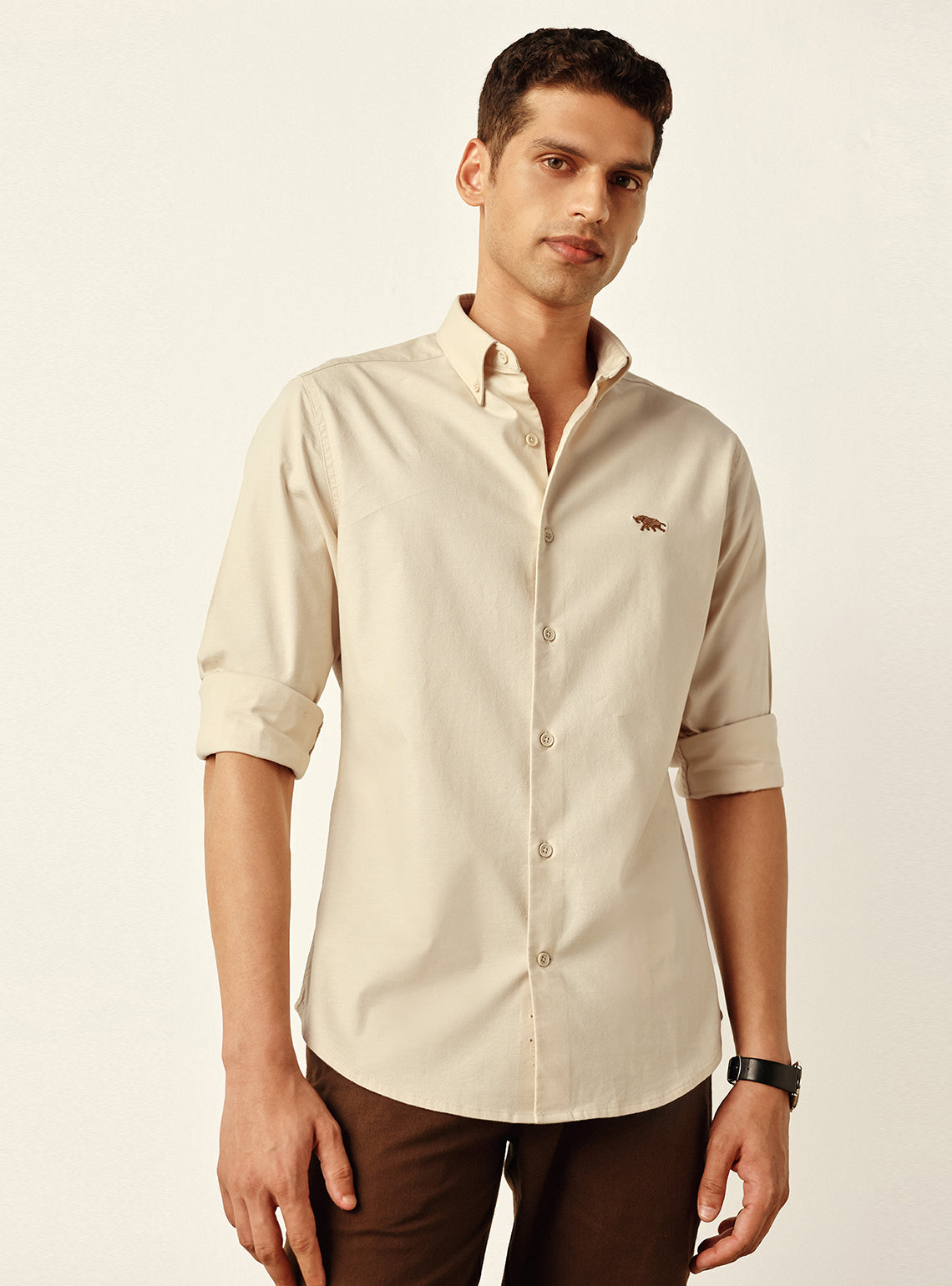Classic Sandstone Cotton Stretch Oxford Shirt
