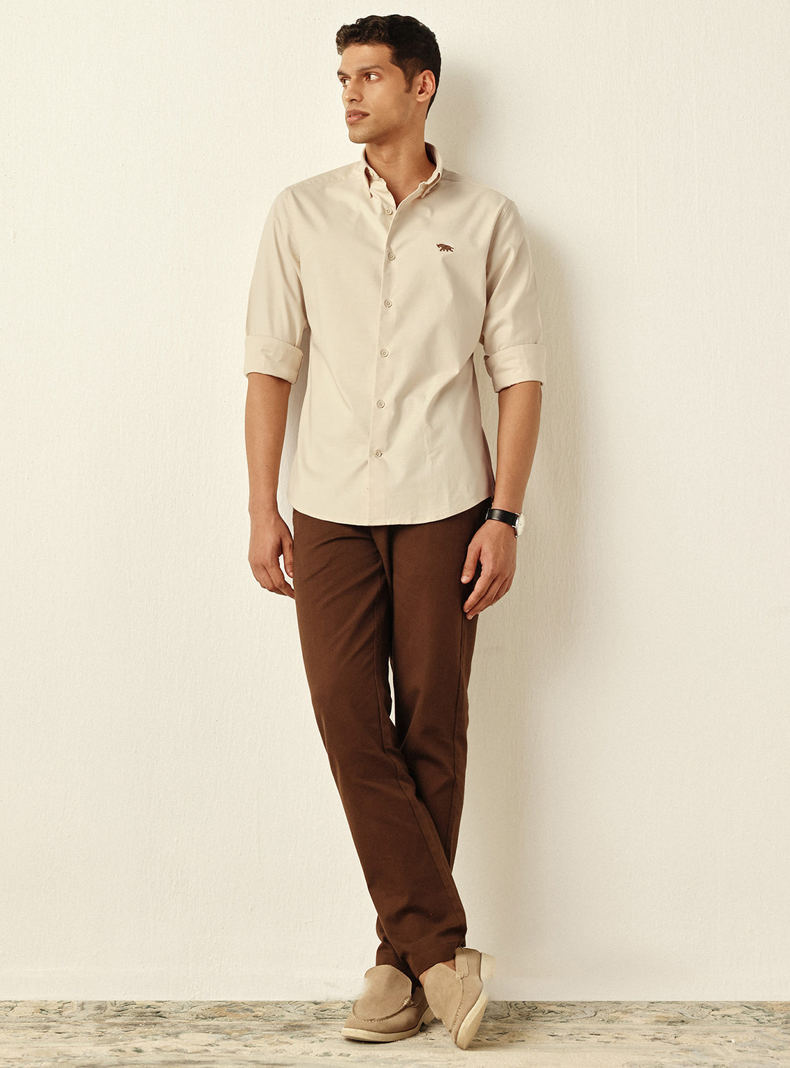 Classic Sandstone Cotton Stretch Oxford Shirt