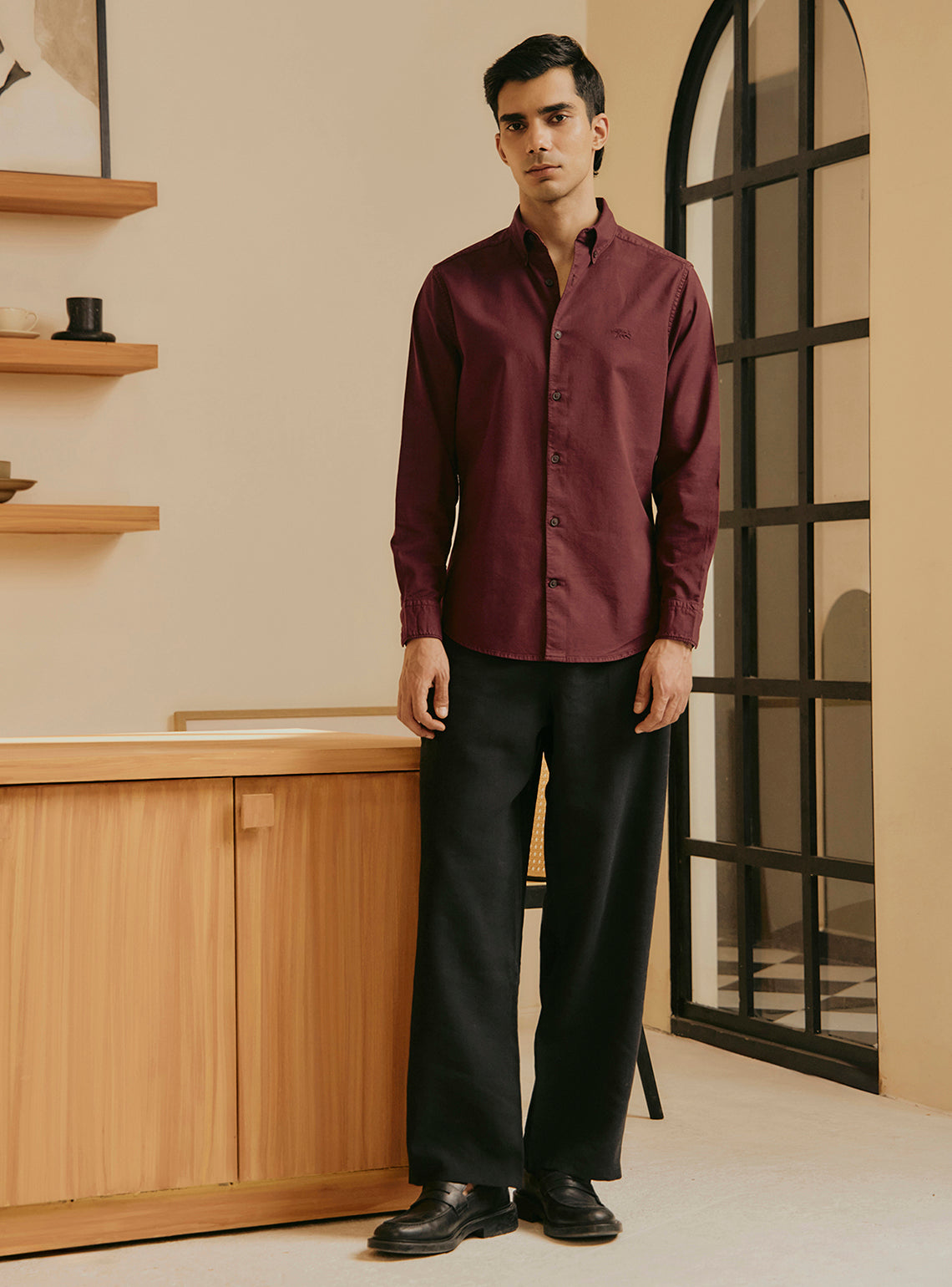 Merlot Burgundy Cotton Stretch Oxford Shirt