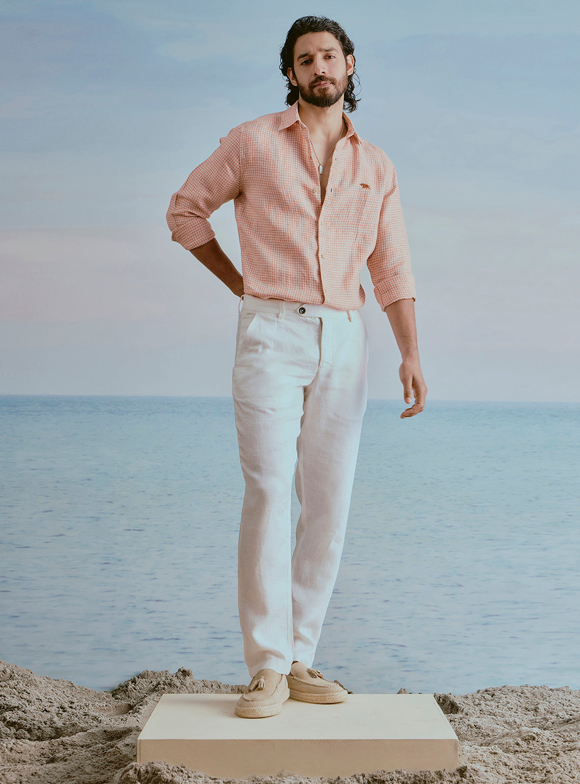 Dune Orange Linen Check Shirt
