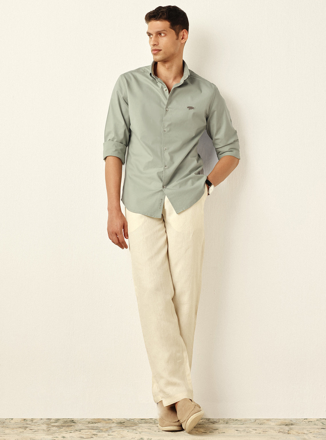Cedar Green Cotton Stretch Oxford Shirt