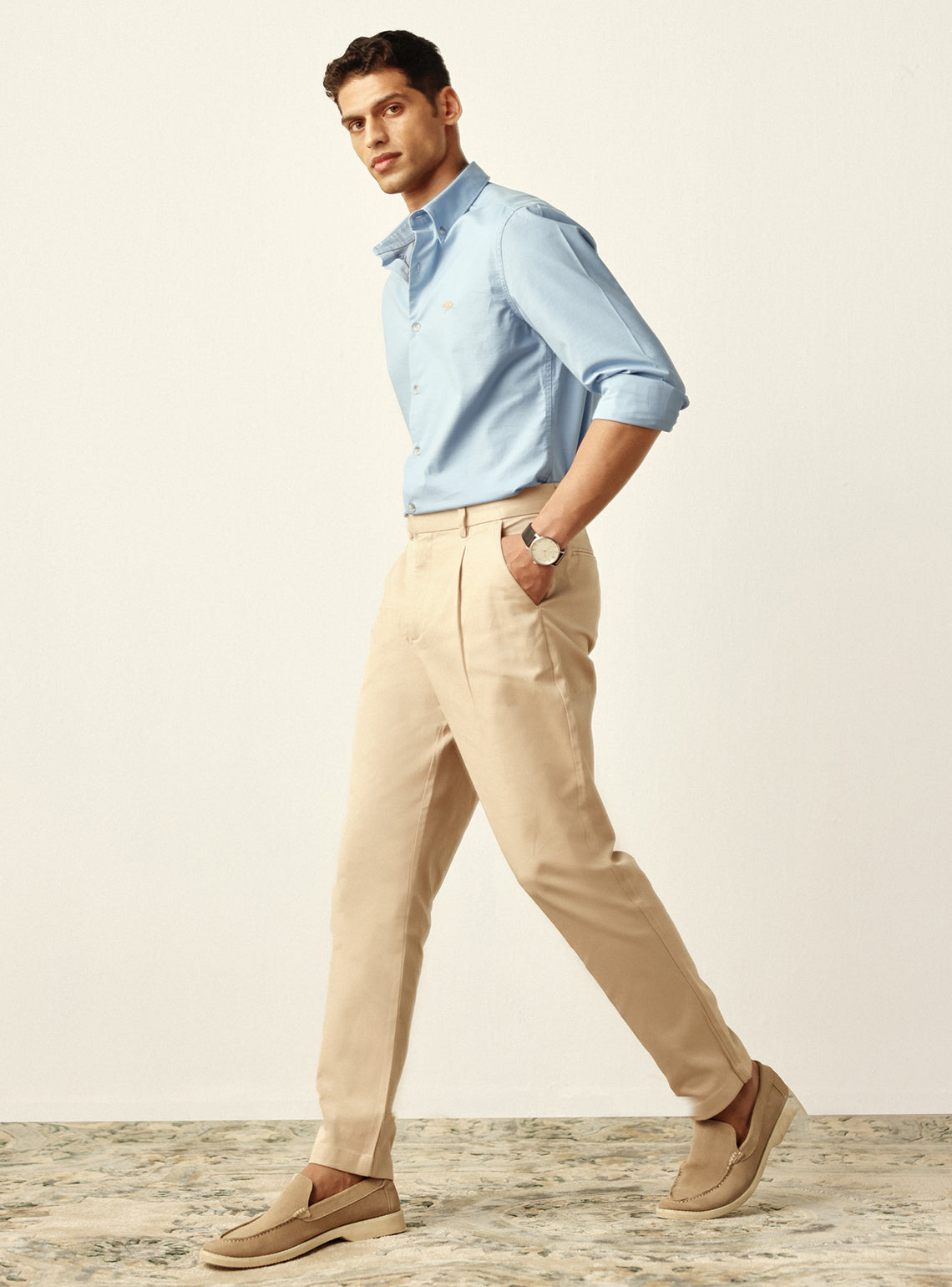 Essential True Blue Cotton Stretch Oxford Shirt