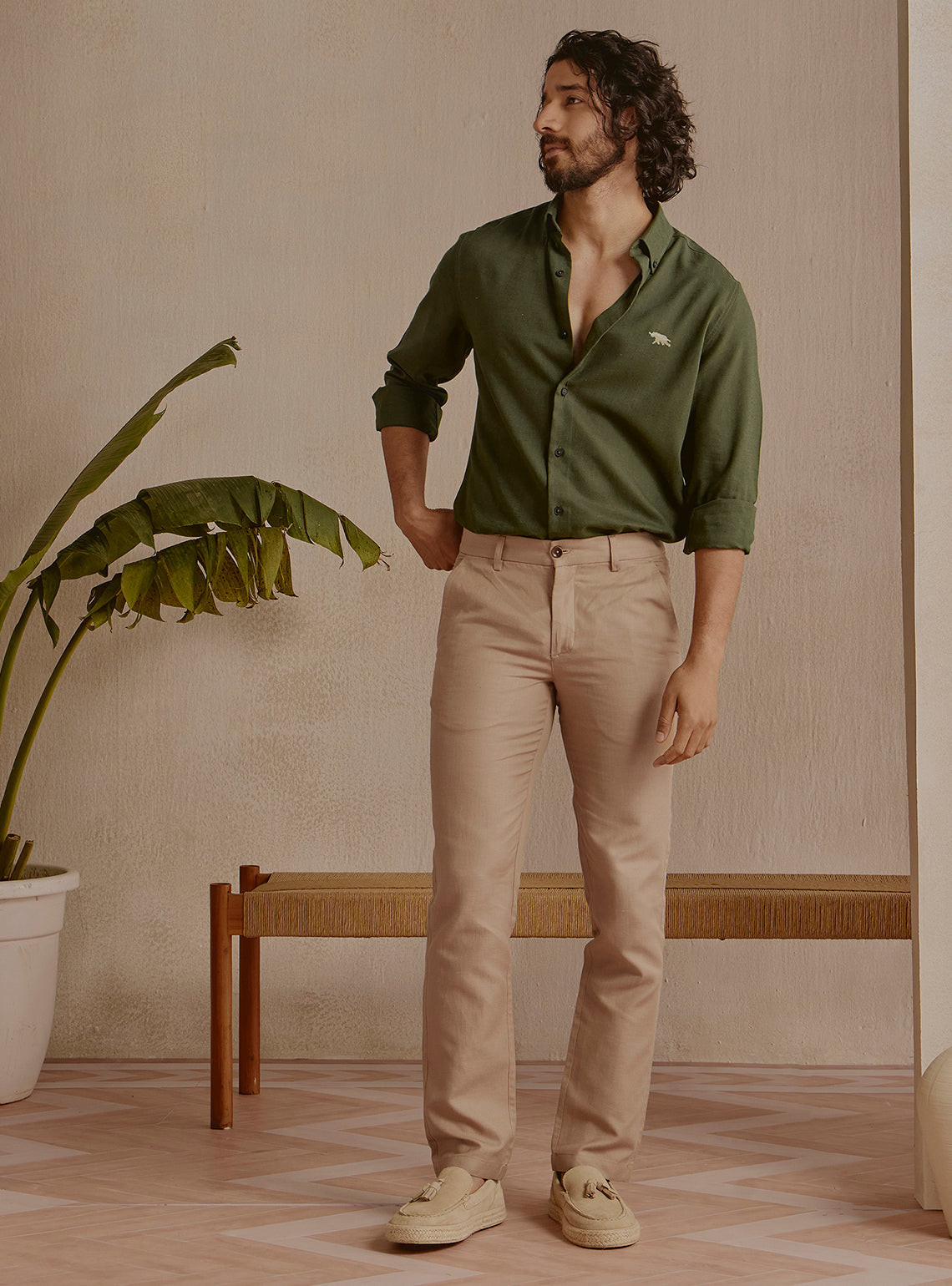 Seafoam Olive Linen Shirt