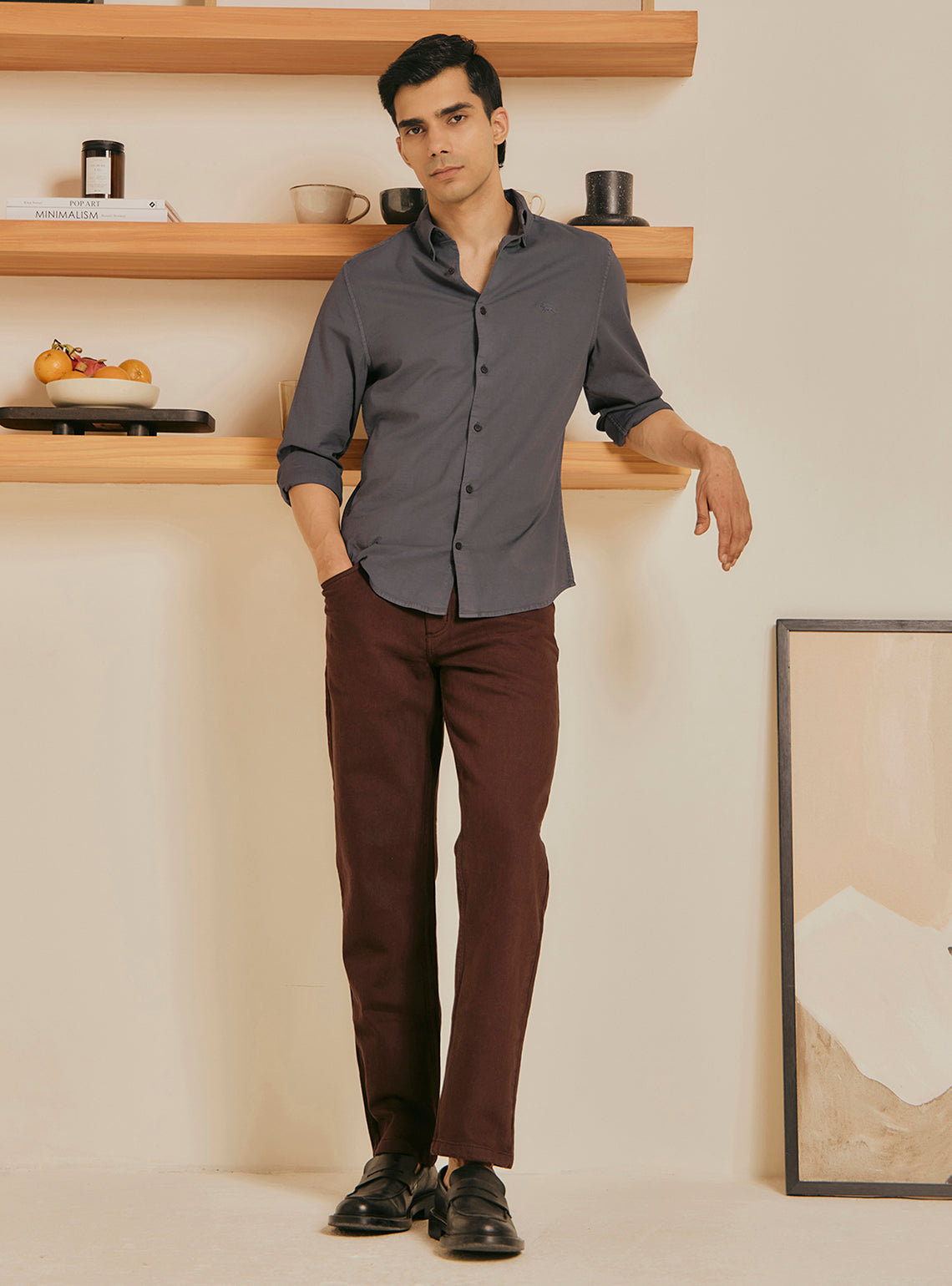Flint Grey Cotton Stretch Oxford Shirt