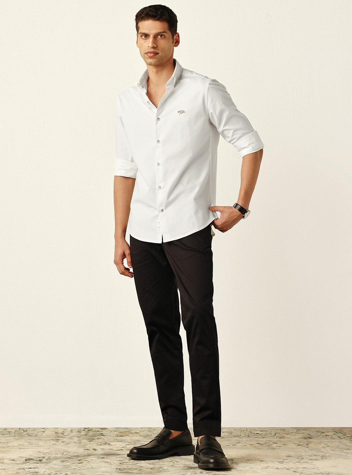 Refined Ivory Cotton Stretch Oxford Shirt