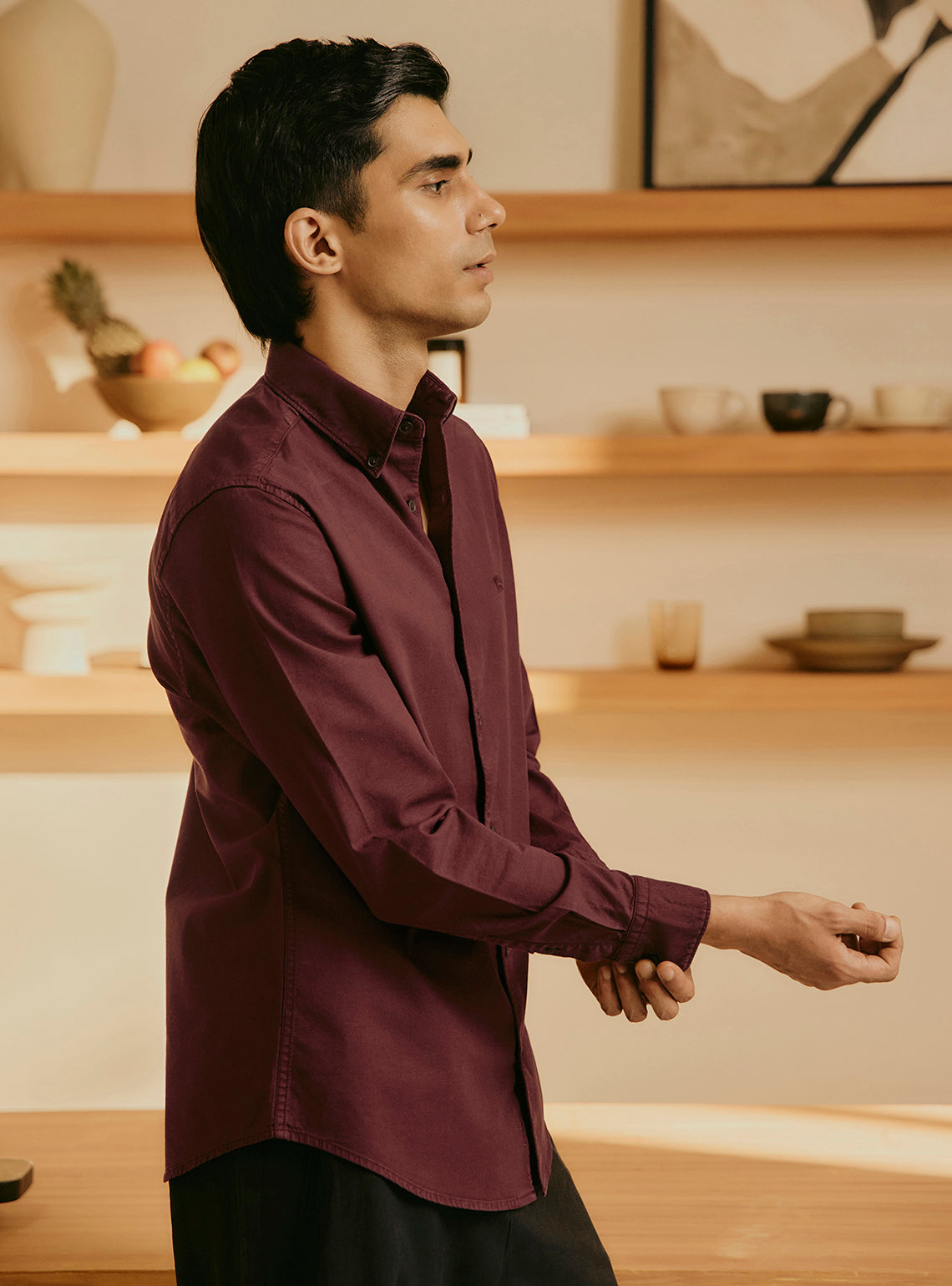 Merlot Burgundy Cotton Stretch Oxford Shirt