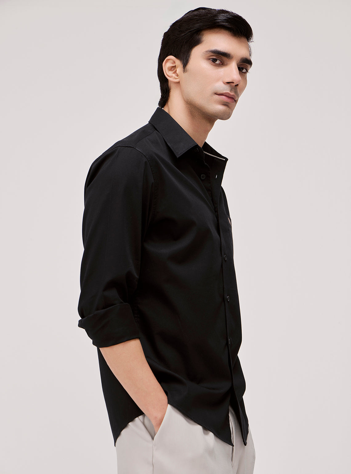 Ink Black Cotton Twill Shirt