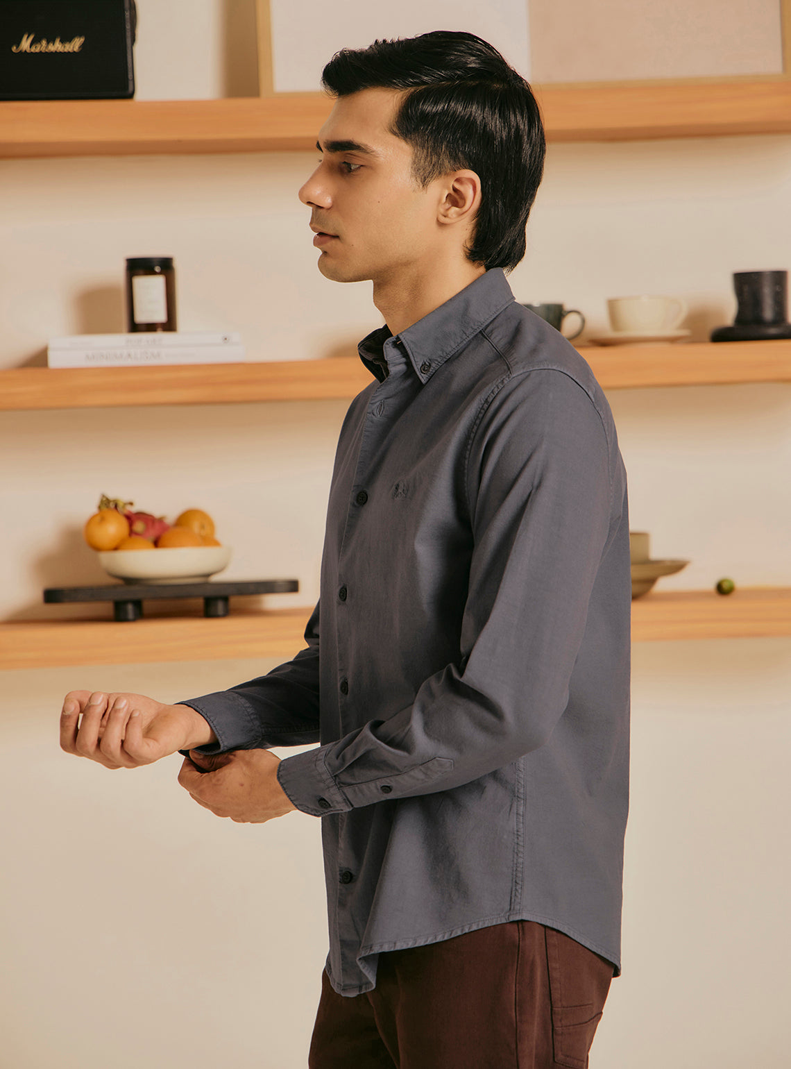 Flint Grey Cotton Stretch Oxford Shirt