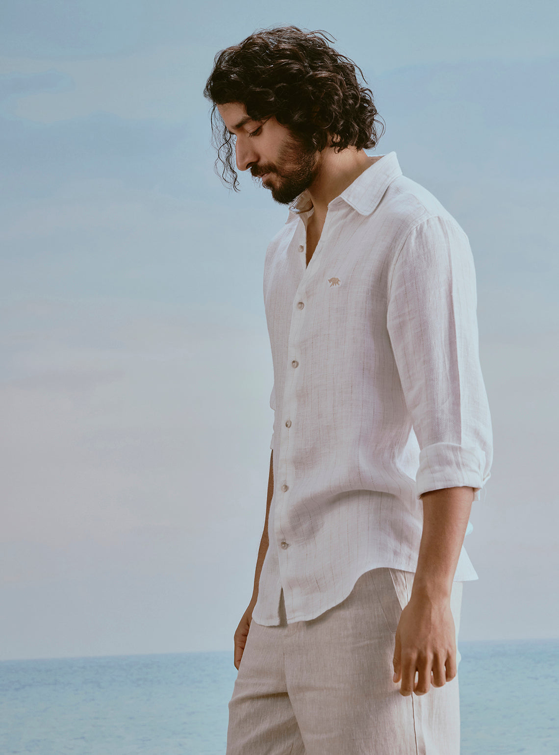 Foam White Linen Stripe Shirt
