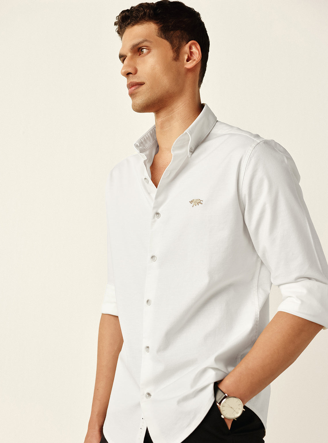 Refined Ivory Cotton Stretch Oxford Shirt