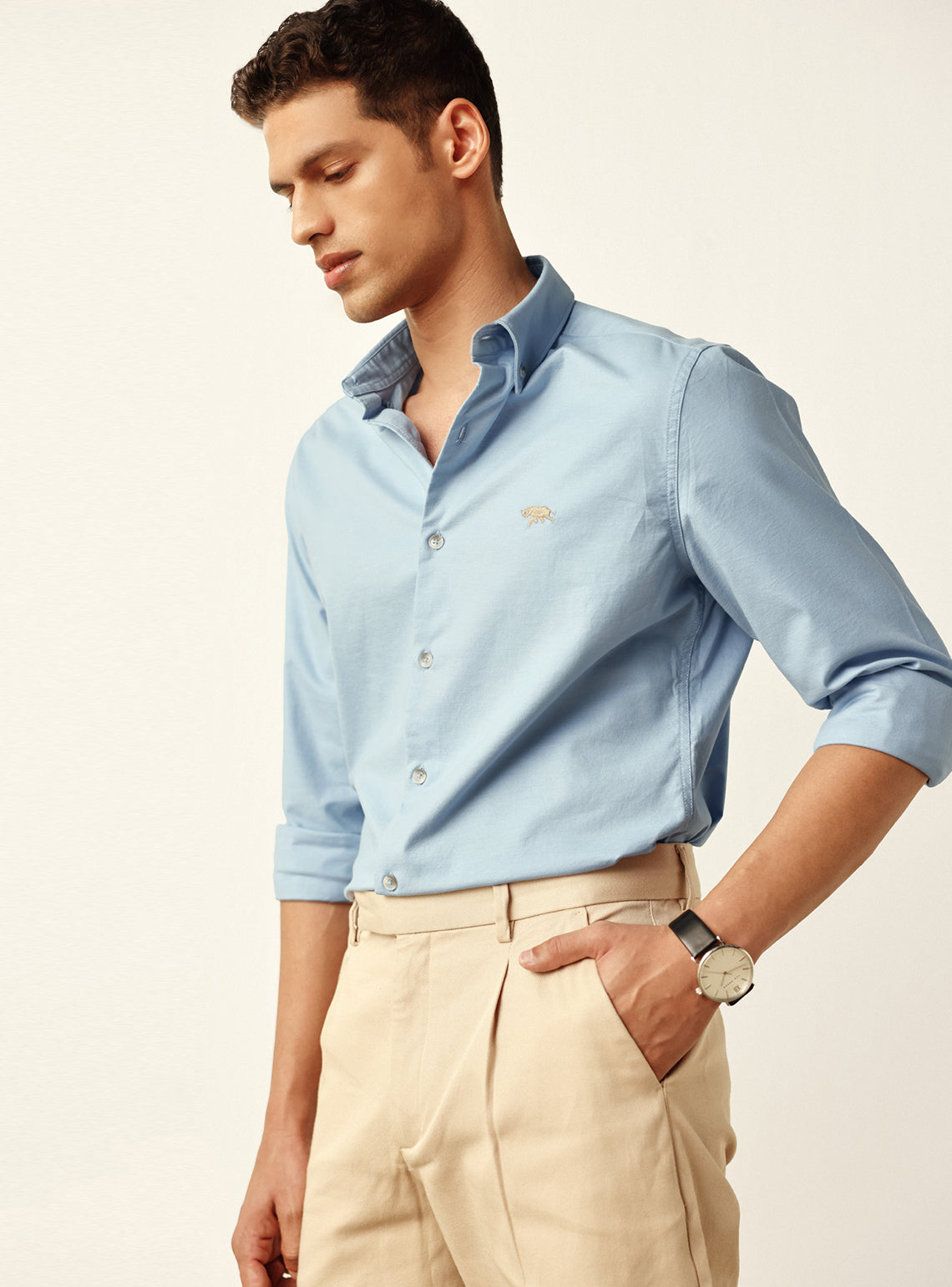 Essential True Blue Cotton Stretch Oxford Shirt