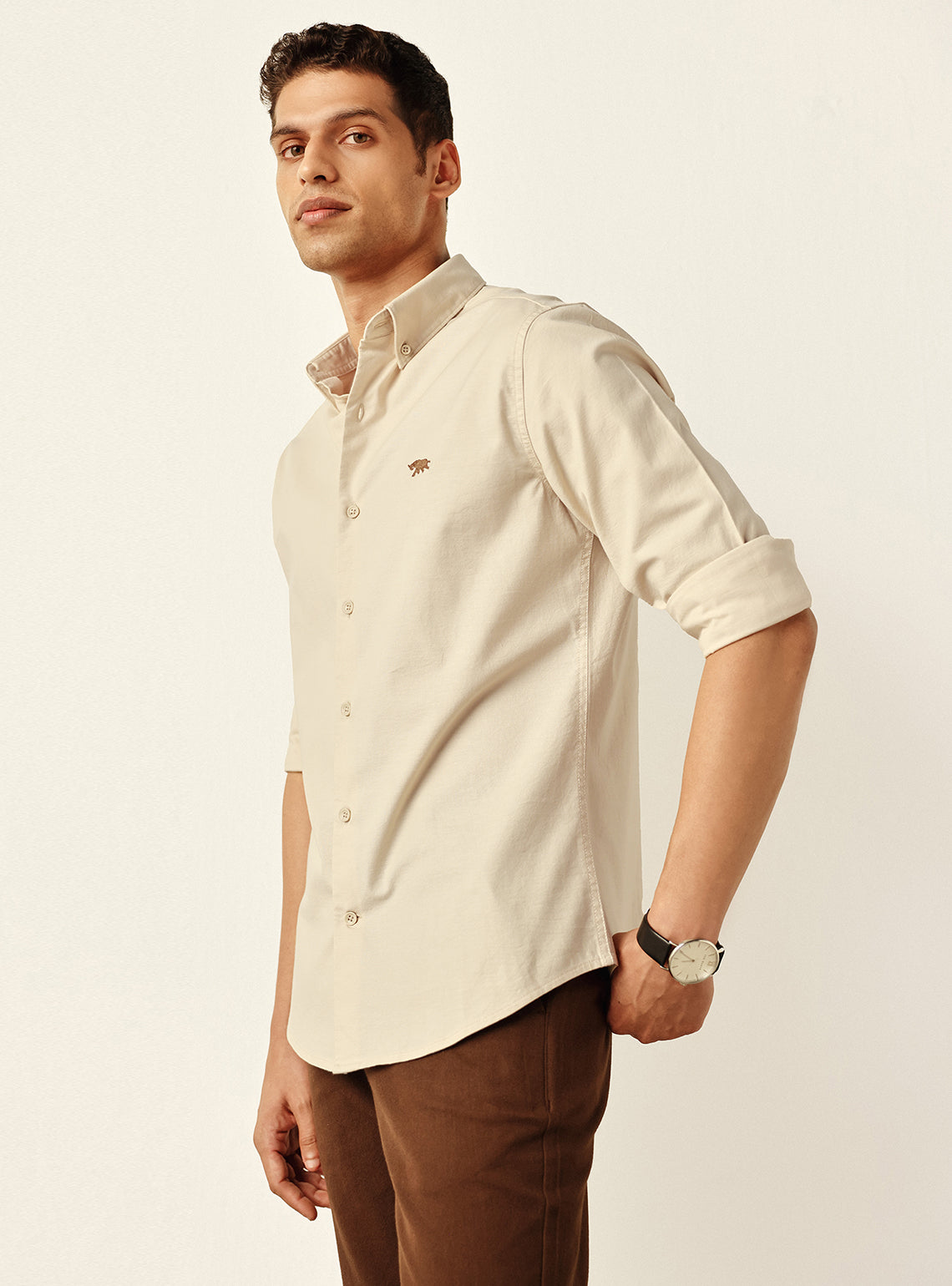 Classic Sandstone Cotton Stretch Oxford Shirt