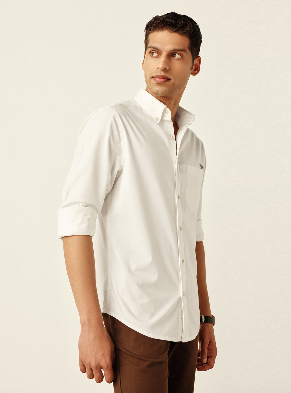 Classic Clean White Cotton Stretch Oxford Shirt