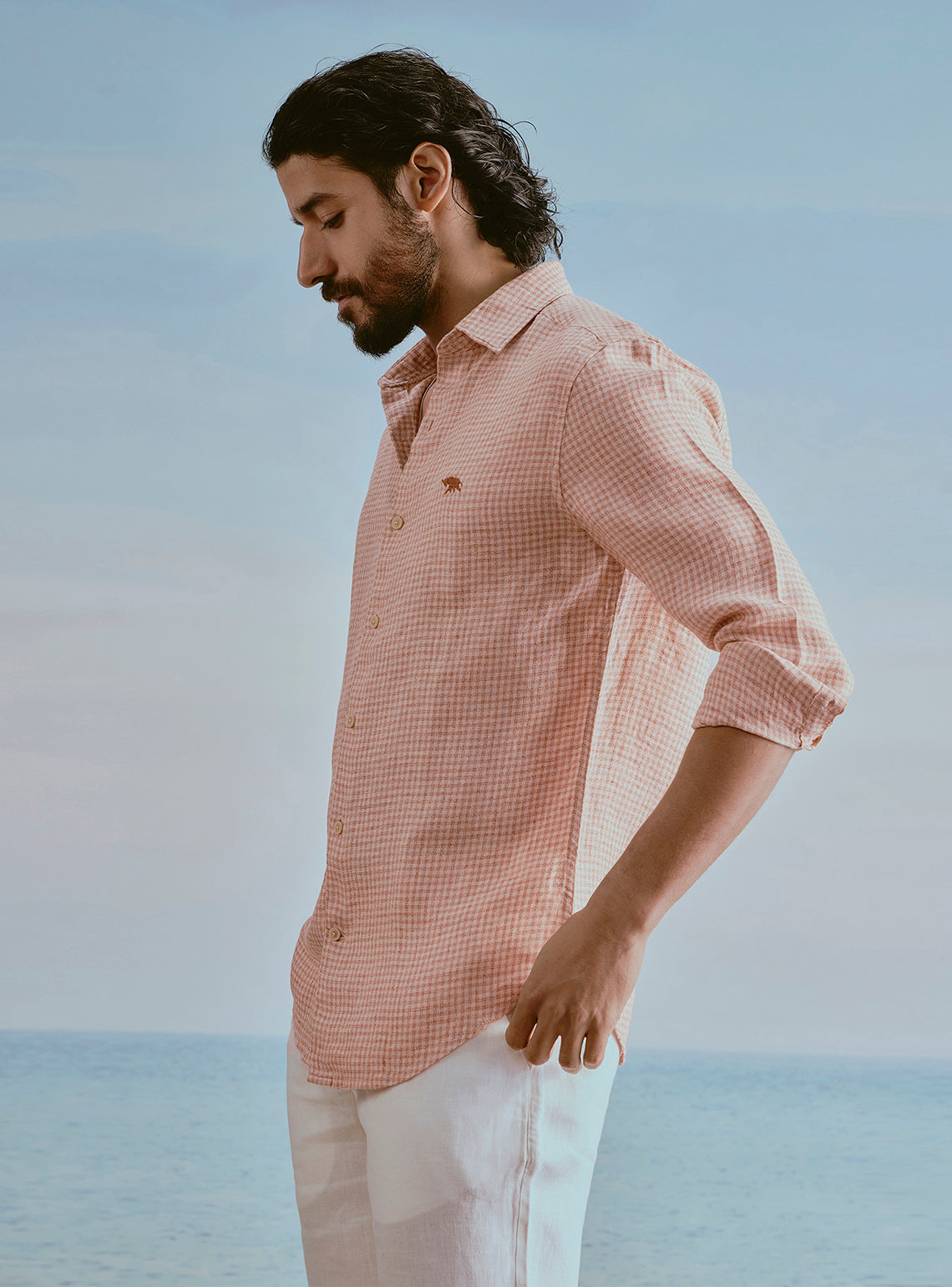 Dune Orange Linen Check Shirt