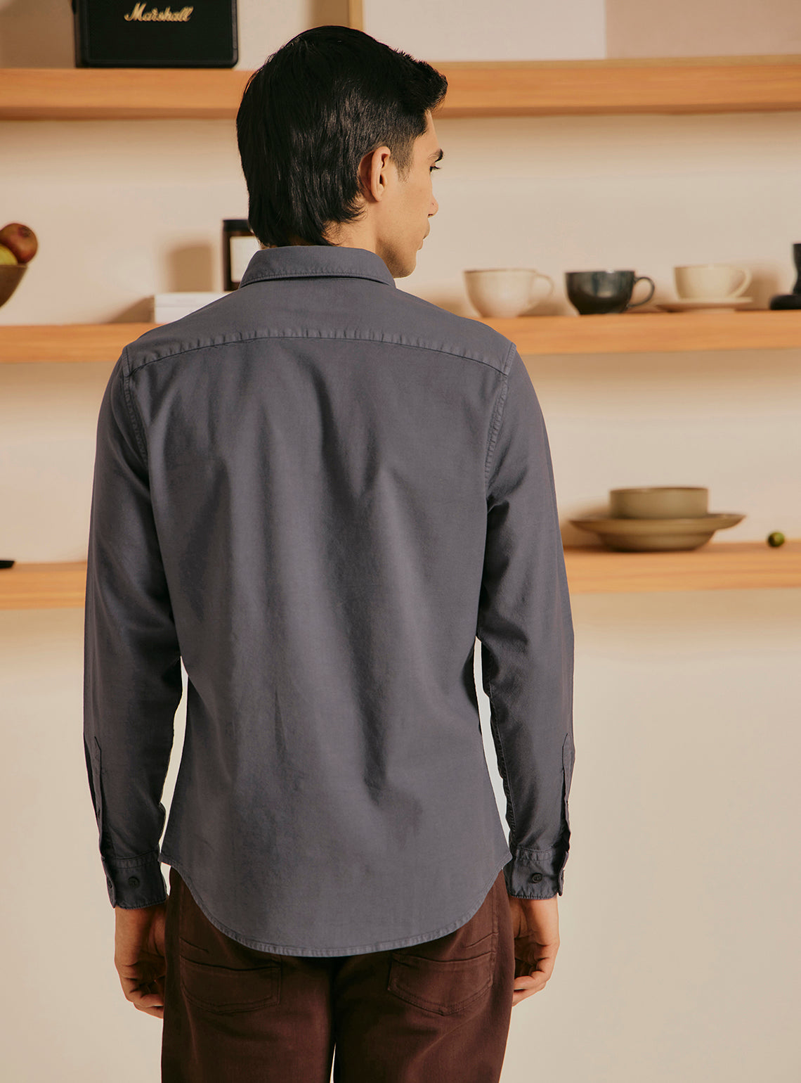 Flint Grey Cotton Stretch Oxford Shirt